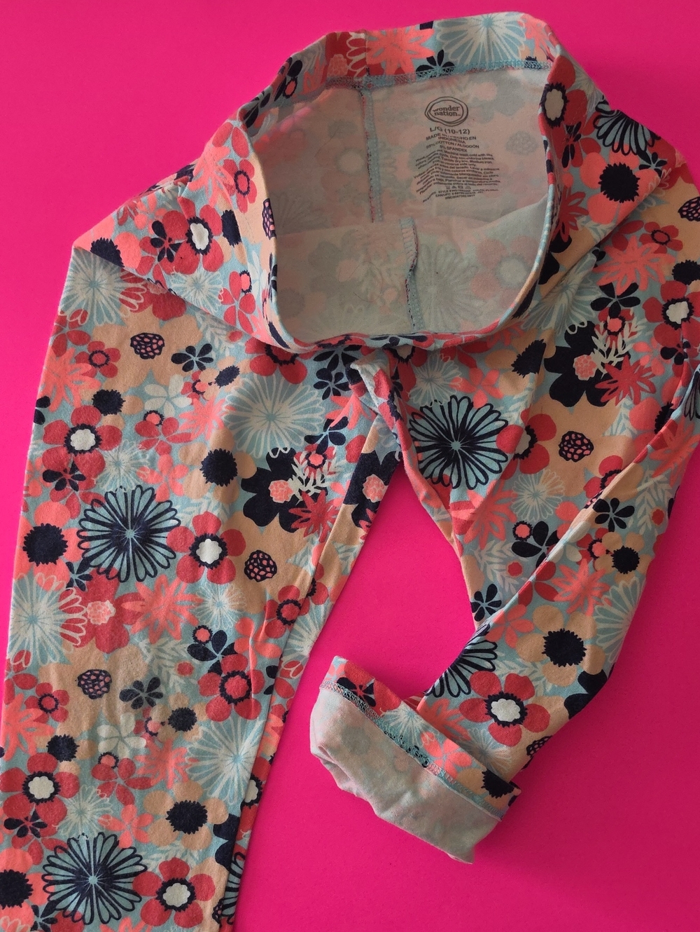 wonder nation Coral and Light Blue Floral Long Sleeve Top